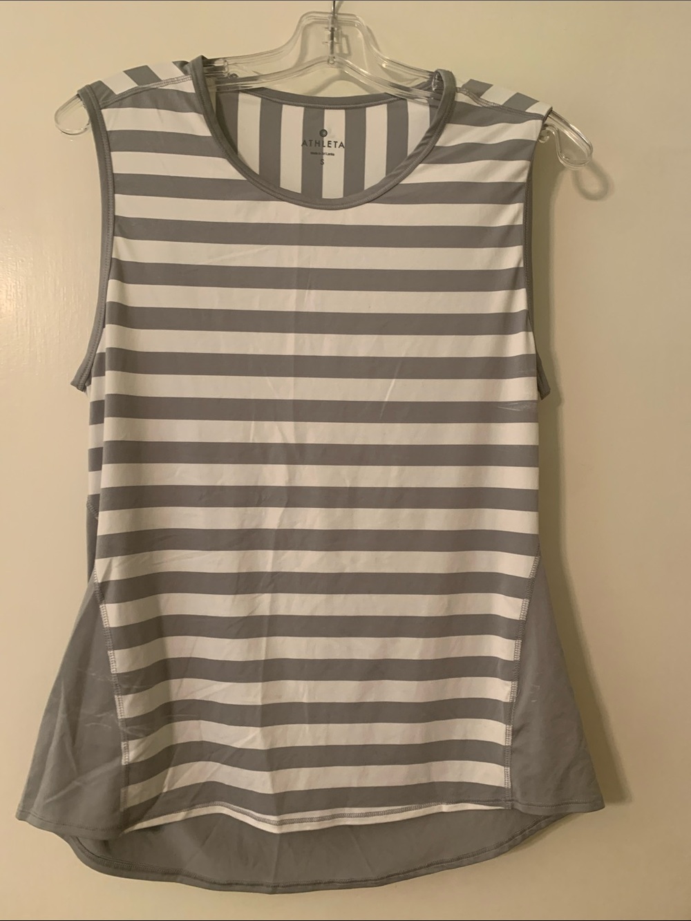 Athleta Gray and White Striped Performance Tank